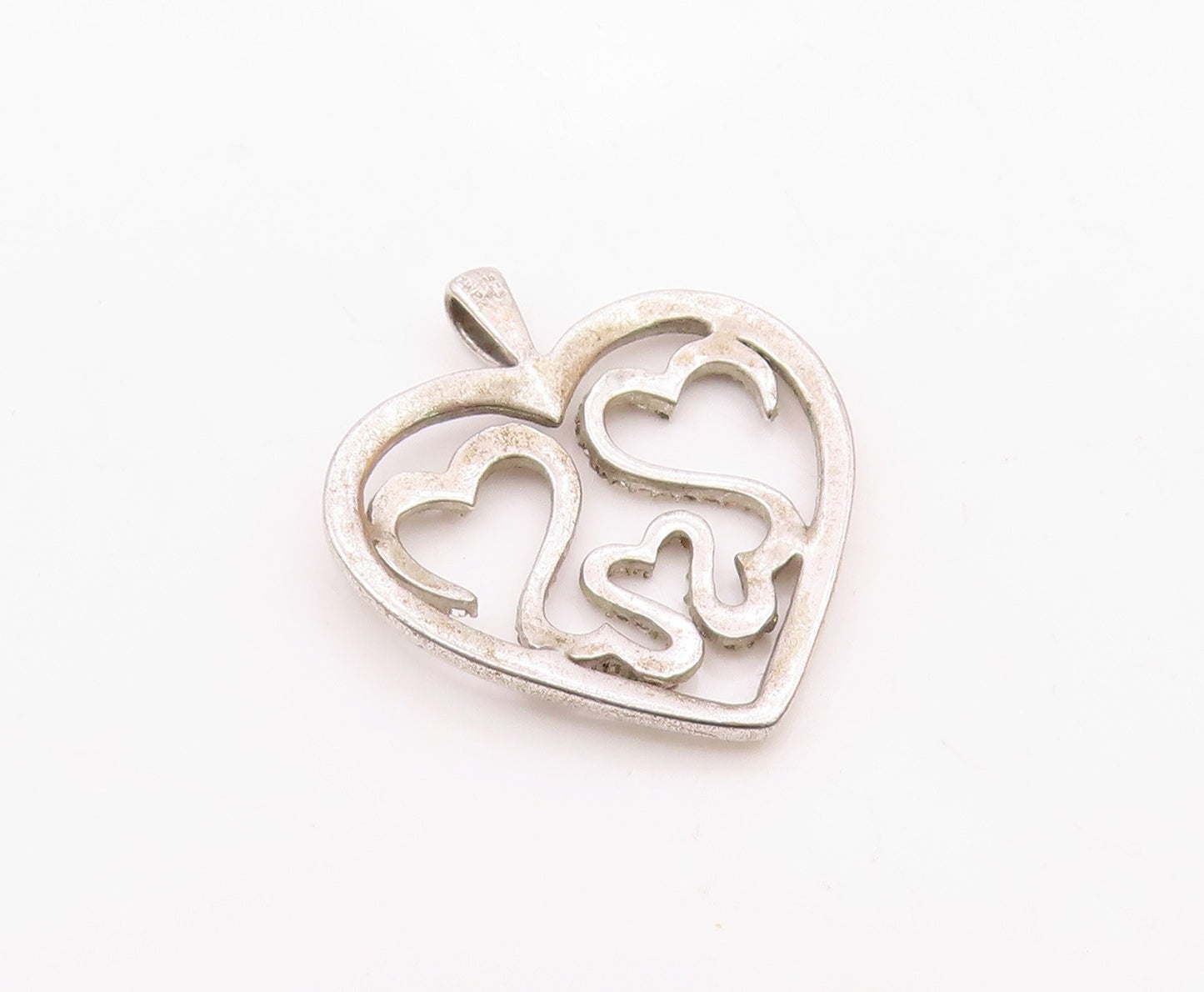 925 Sterling Silver  Vintage Genuine Diamonds Love Heart Pendant  PT18565