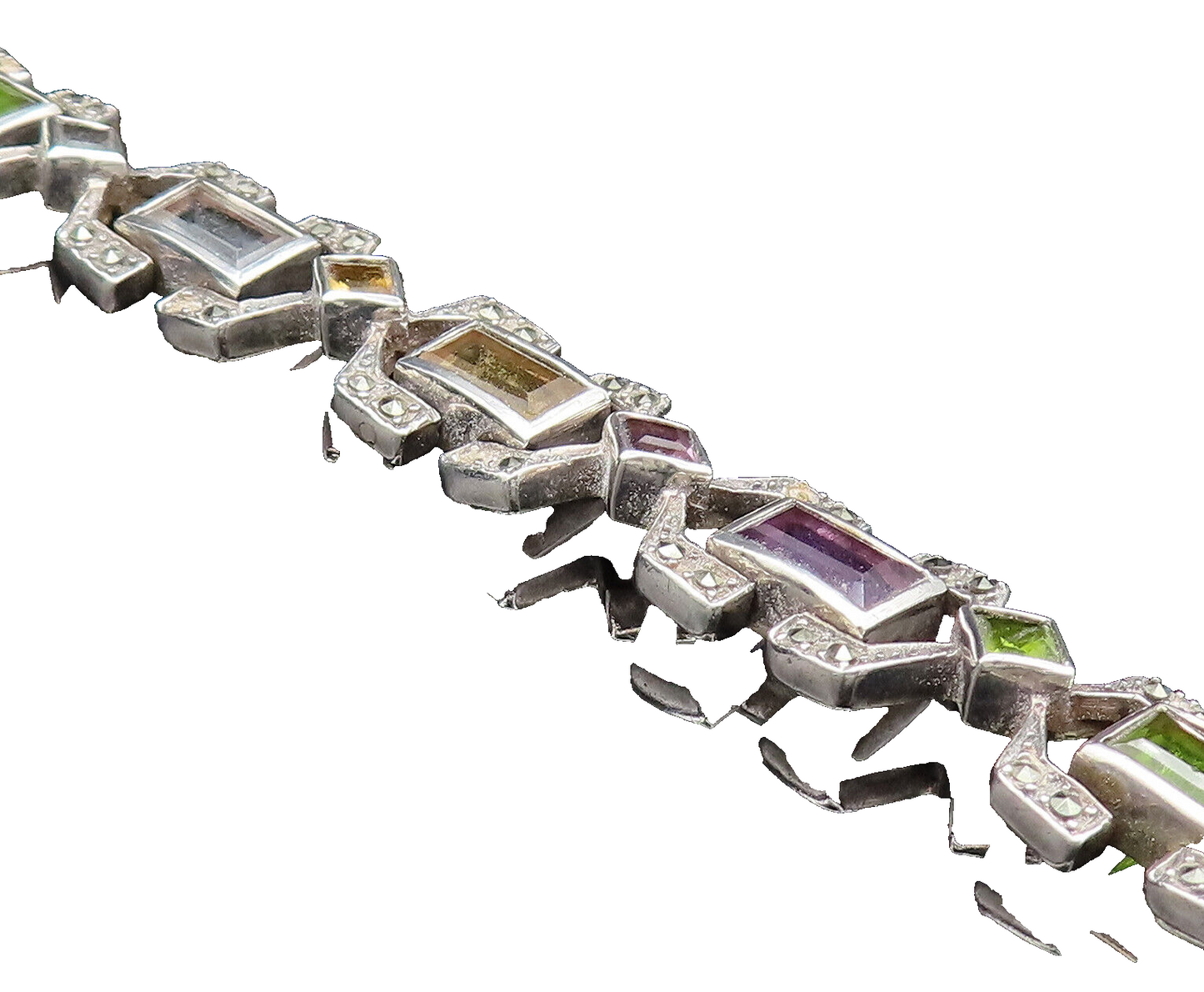 925 Silver  Vintage Rectangle Amethyst Topaz & Multi Stone Bracelet  BT9607