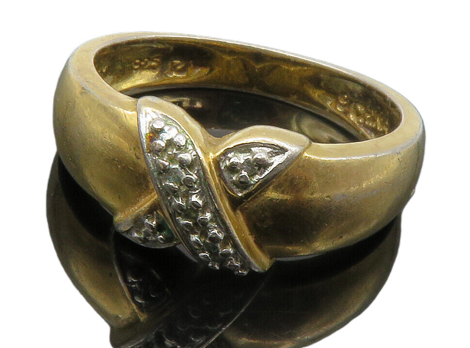 ROSS SIMON 925 Silver  Genuine Diamond Gold Plated Band Ring Sz 9  RG13316