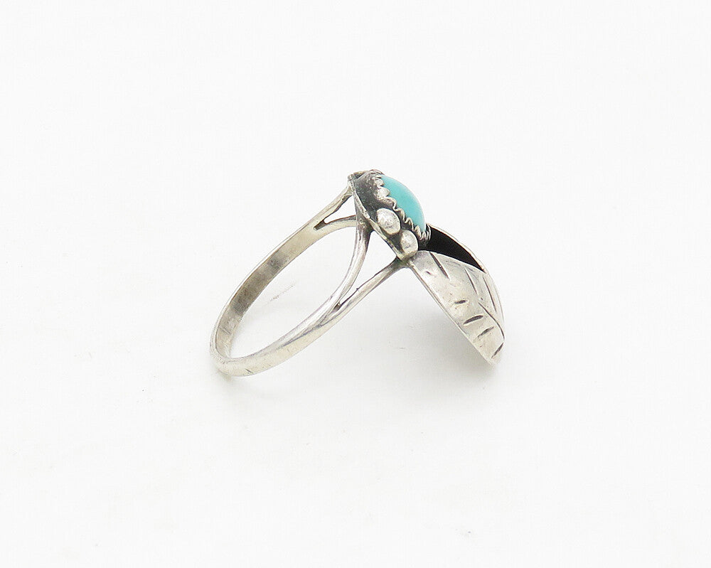 NAVAJO 925 Silver  Vintage Turquoise Floral Leaf Band Ring Sz 6.5  RG17497