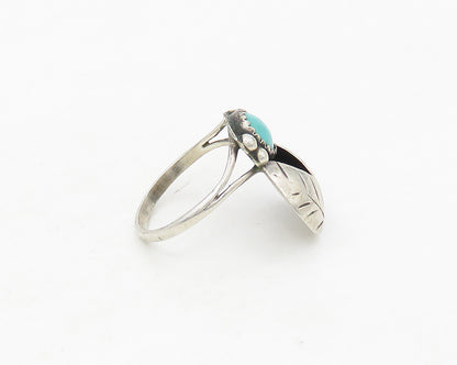 NAVAJO 925 Silver  Vintage Turquoise Floral Leaf Band Ring Sz 6.5  RG17497