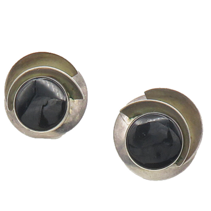 925 Sterling Silver  Vintage Black Onyx Modernist Round Drop Earrings  EG9187