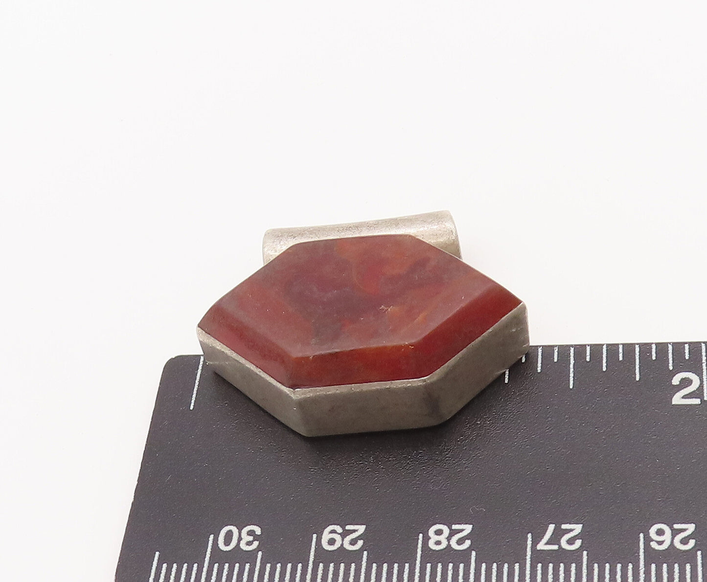 925 Sterling Silver Vintage Pendant MEXICO Solid Hexagonal Brown Marble  PT22751