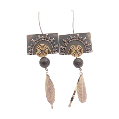 925 Sterling Silver Vintage Earrings Designer Spiral Feather Dangles  EG13785