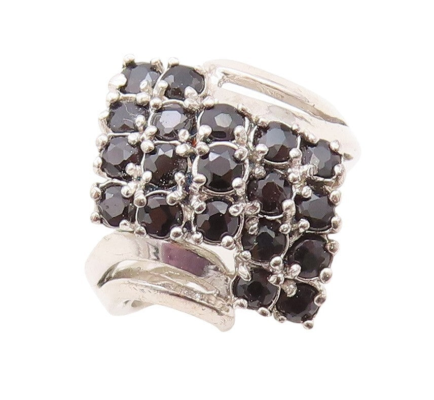 925 Sterling Silver Vintage Ring Swirly Carved Sapphire Inlay  Sz 7  RG31423