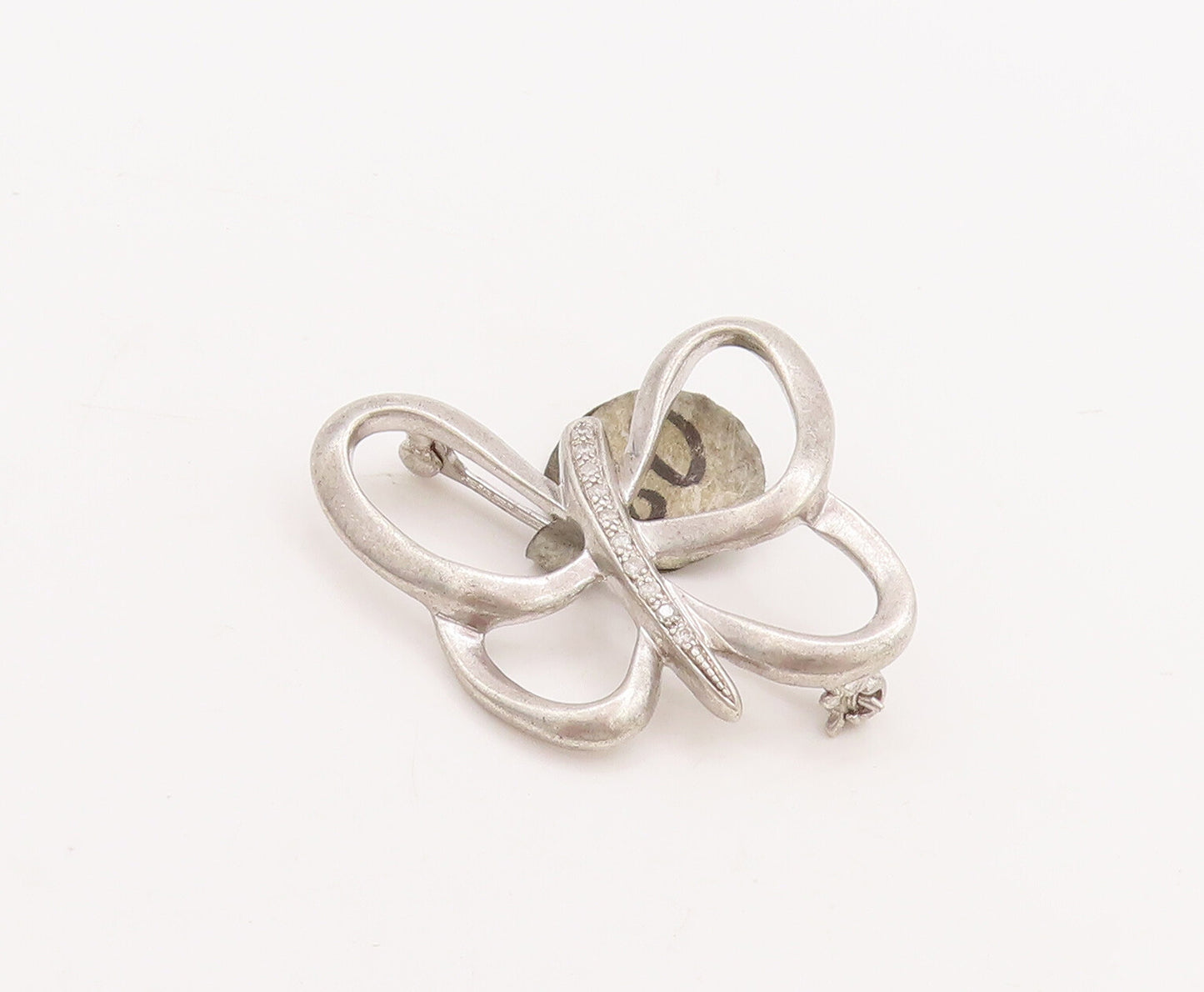 925 Sterling Silver Vintage Brooch Pin Cutout Diamonds Inlay Butterfly  BP11049