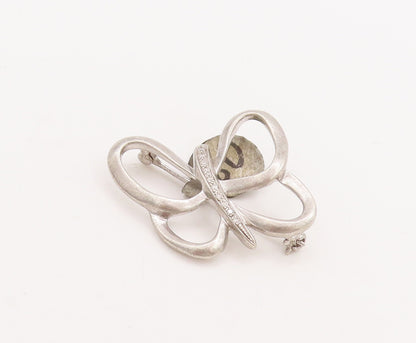 925 Sterling Silver Vintage Brooch Pin Cutout Diamonds Inlay Butterfly  BP11049