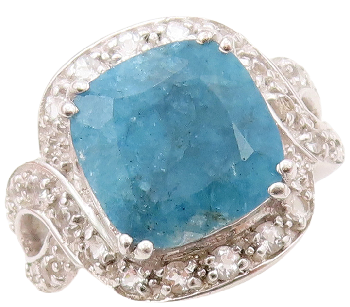925 Sterling Silver Vintage Ring  Designer Square Cut Gemstone & CZ Sz 7 RG30599