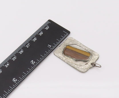 FELICE 925 Silver  Vintage Hammered Modernist Tiger's Eye Pendant  PT22224