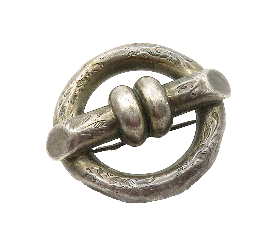925 Sterling Silver  Vintage Dark Tone Hollow Round Design Brooch Pin  BP6022