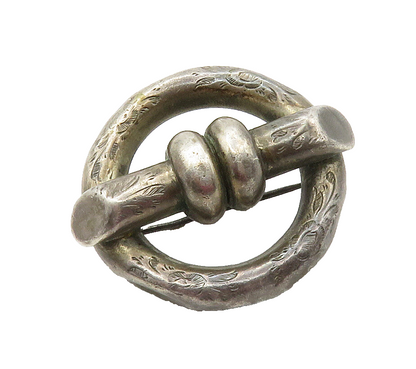 925 Sterling Silver  Vintage Dark Tone Hollow Round Design Brooch Pin  BP6022