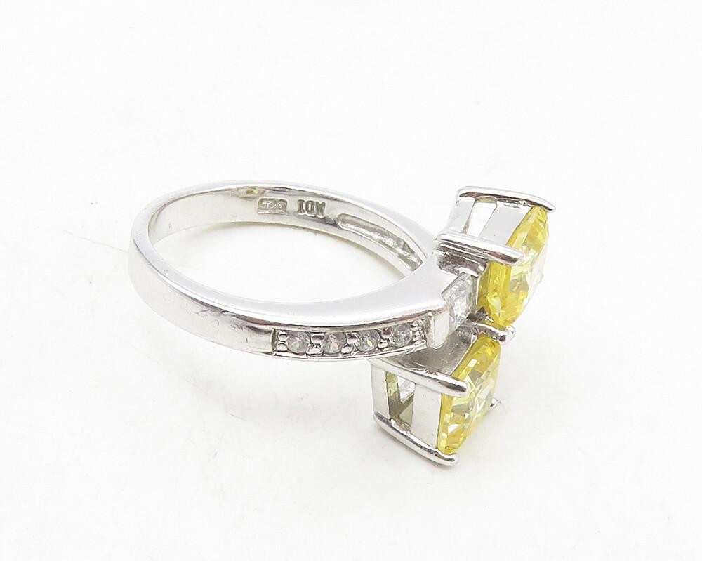 925 Sterling Silver  Yellow Cubic Zirconia Bypass Band Ring Sz 8.5  RG9813