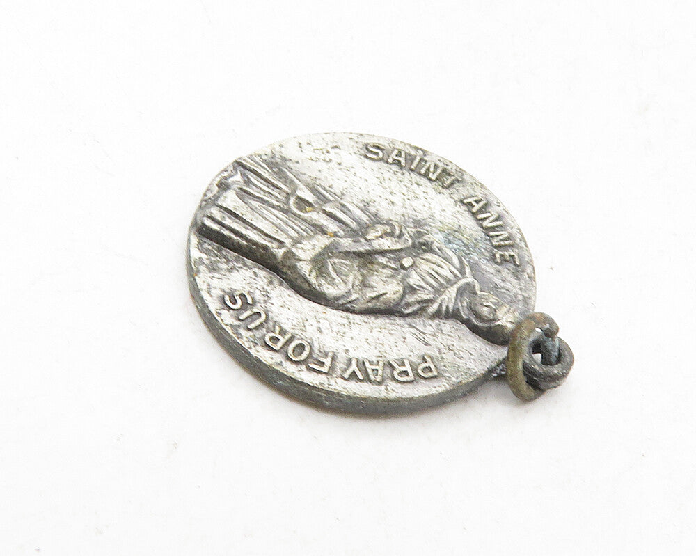 925 Sterling Silver  Vintage Antique St. Anne Religious Prayer Pendant  PT7807