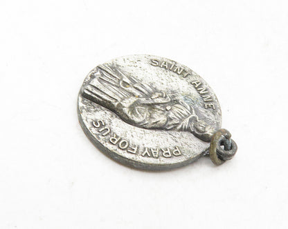 925 Sterling Silver  Vintage Antique St. Anne Religious Prayer Pendant  PT7807
