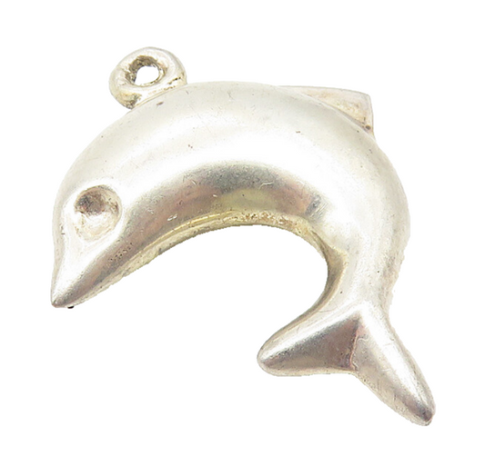 925 Sterling Silver  Vintage Shiny Hollow Leaping Dolphin Pendant  PT8949
