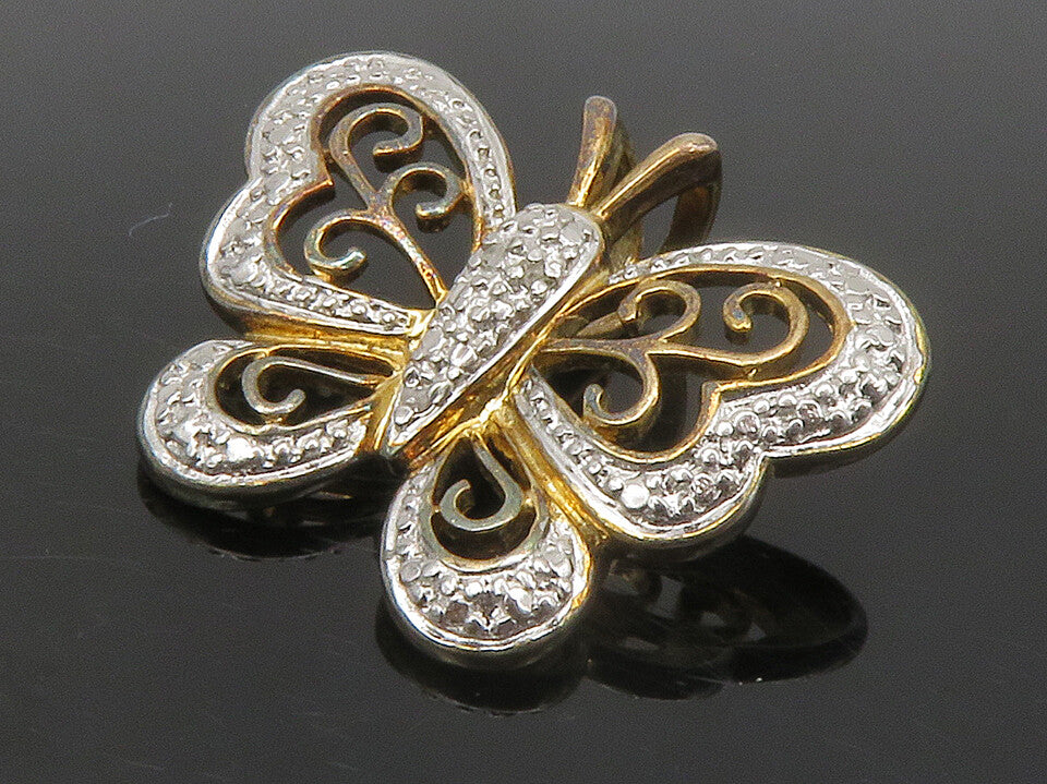 ROSS SIMON 925 Silver  Vintage Genuine Diamond Butterfly Pendant  PT11458