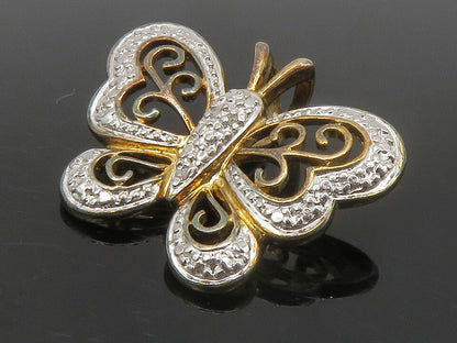 ROSS SIMON 925 Silver  Vintage Genuine Diamond Butterfly Pendant  PT11458