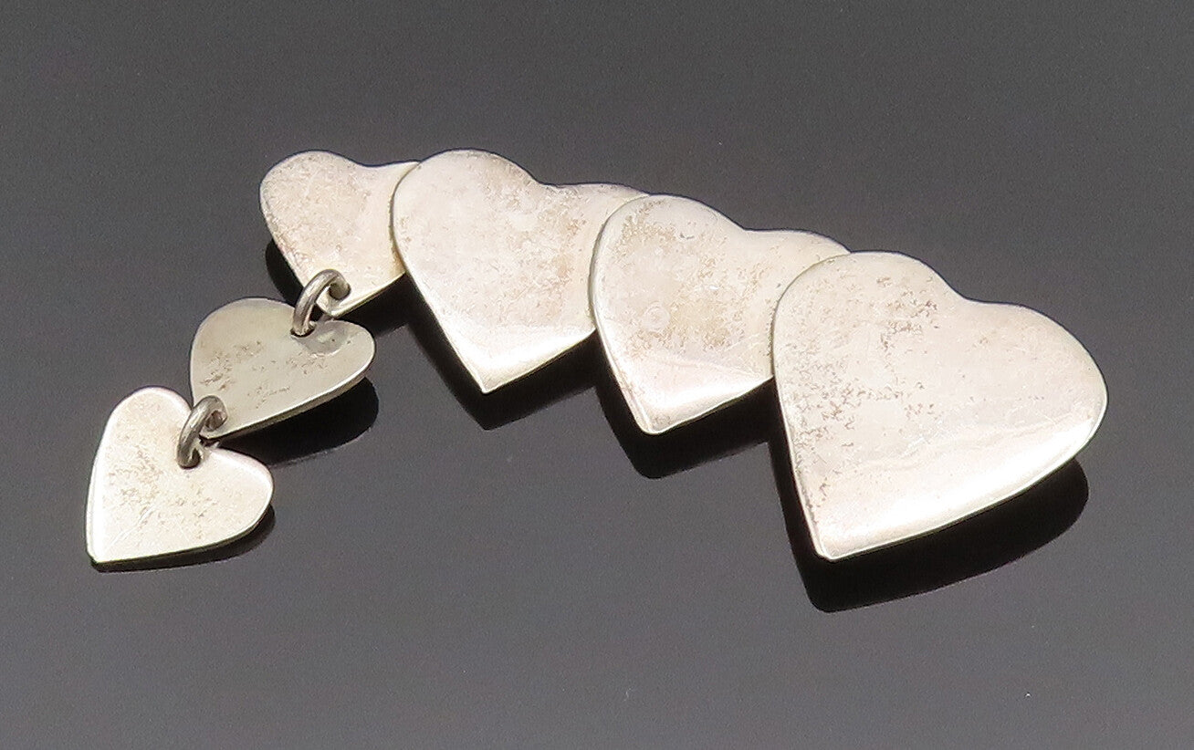 MEXICO 925 Silver  Vintage Graduated Love Hearts Dangle Brooch Pin  BP10193