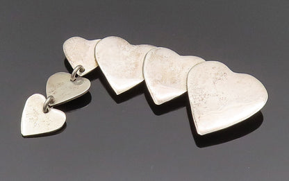 MEXICO 925 Silver  Vintage Graduated Love Hearts Dangle Brooch Pin  BP10193