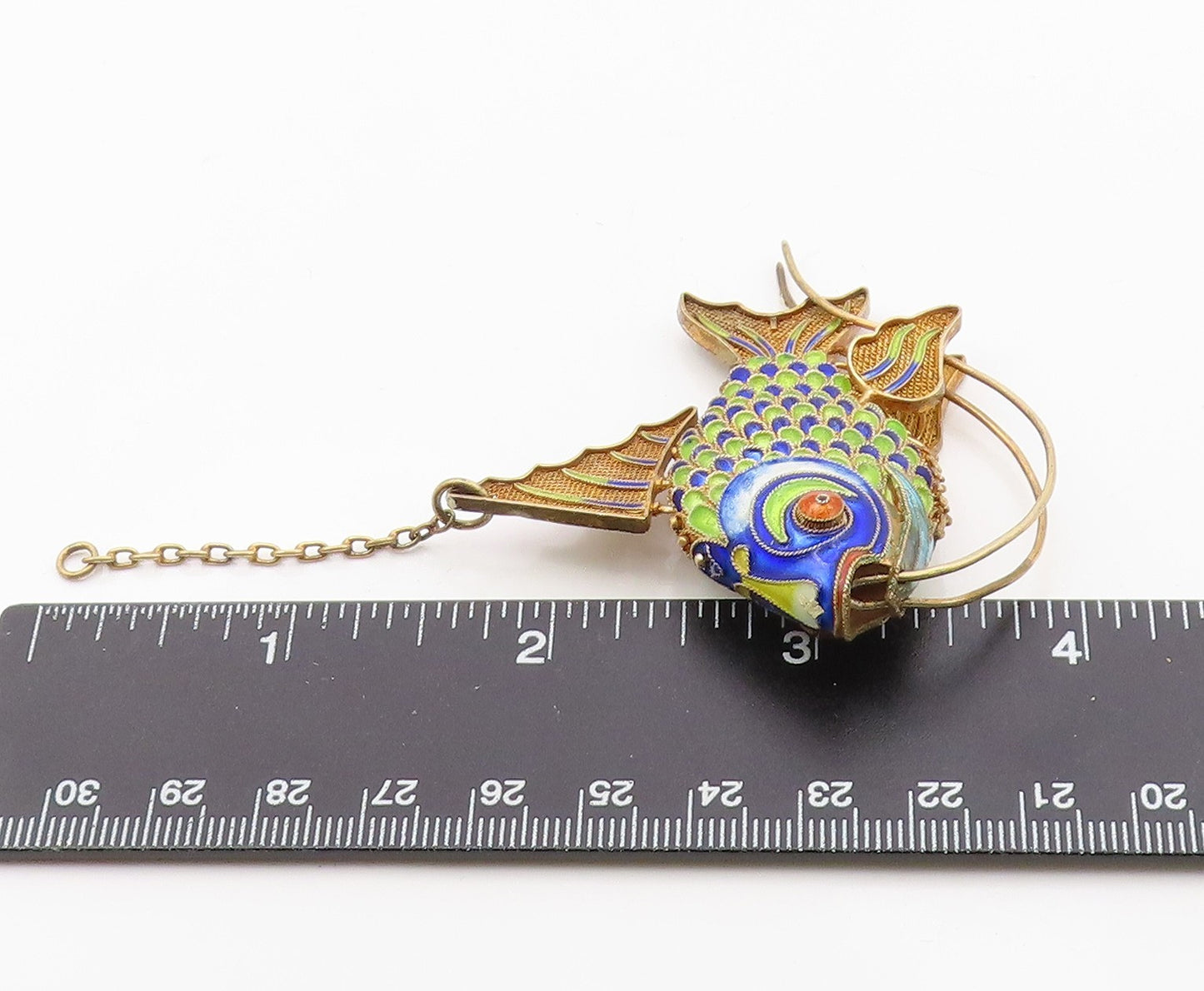 925 Sterling Silver  Vintage Enamel Coated Fish Pendant (MOVES)   PT17590