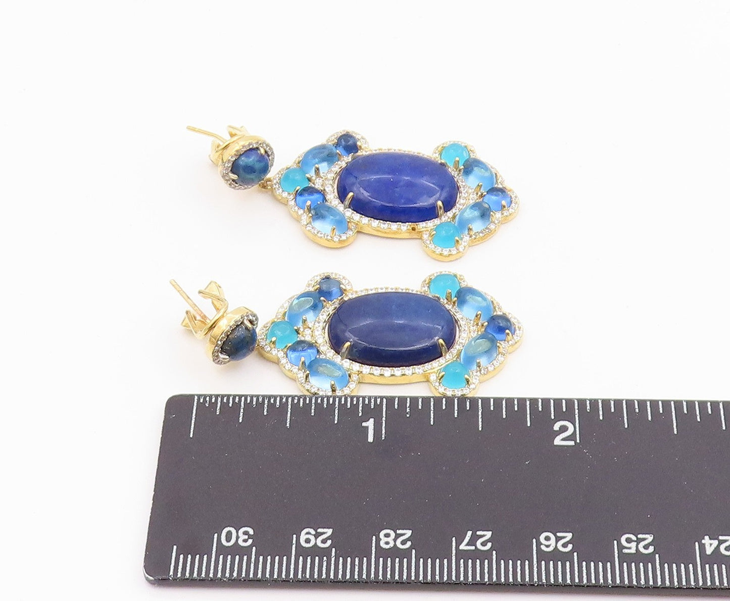 925 Sterling Silver Vintage Earrings Gold Plated Multi Gemstone Drop  EG14245