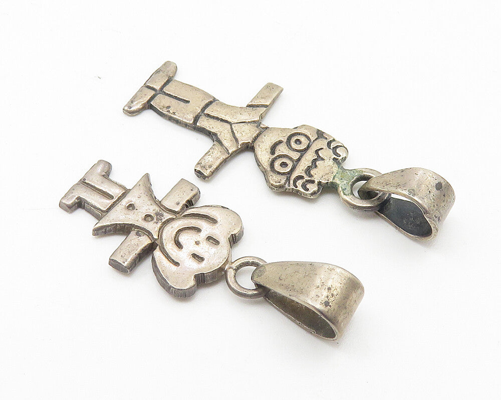 MEXICO 925 Sterling Silver  Vintage Dark Tone Girl & Boy Drop Pendant  PT8514