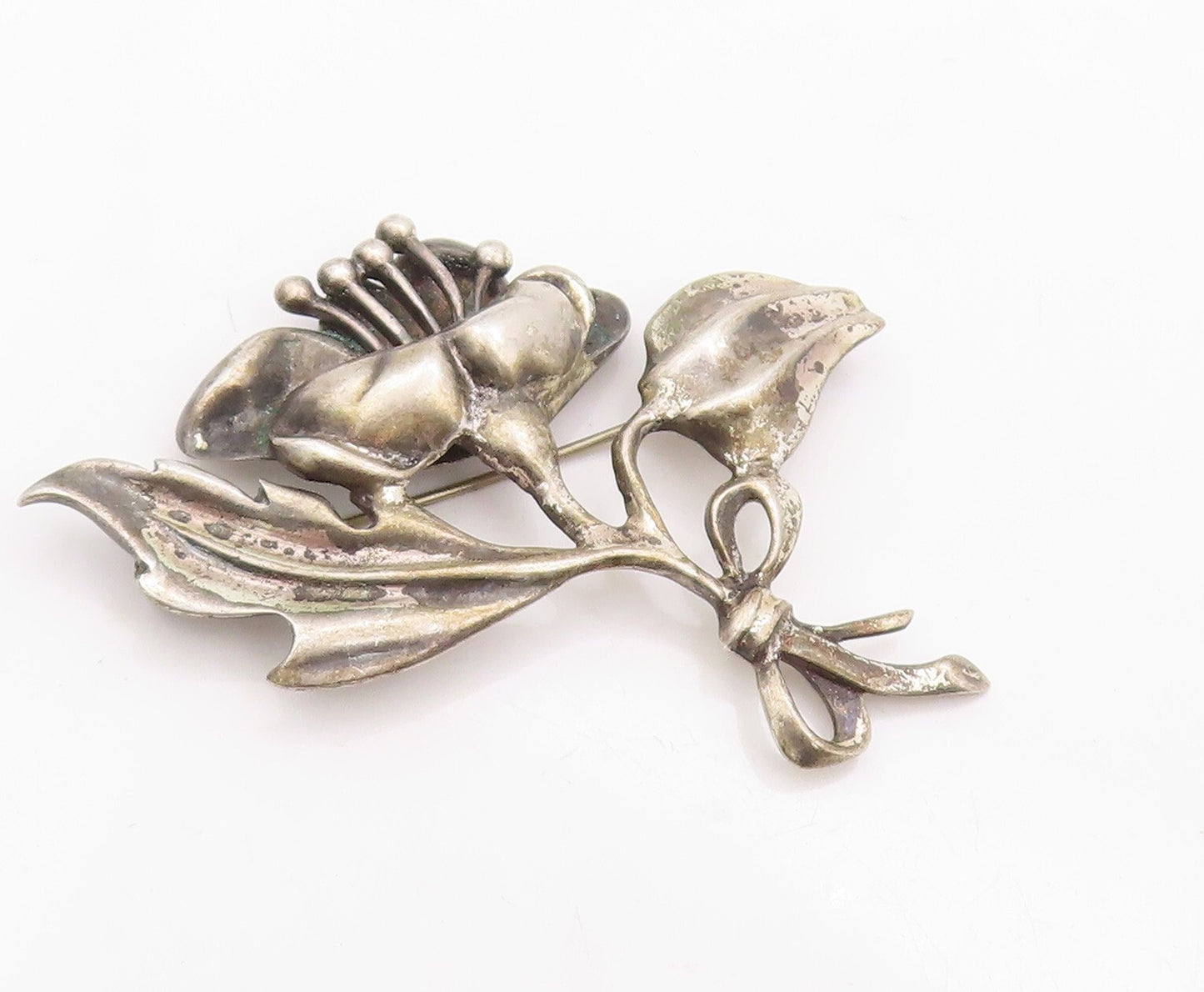 925 Sterling Silver Vintage Brooch Pin Antique Solid Cutout Flower  BP11297