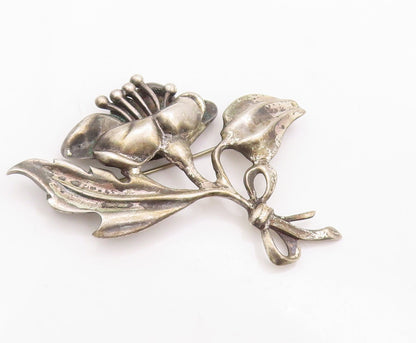 925 Sterling Silver Vintage Brooch Pin Antique Solid Cutout Flower  BP11297