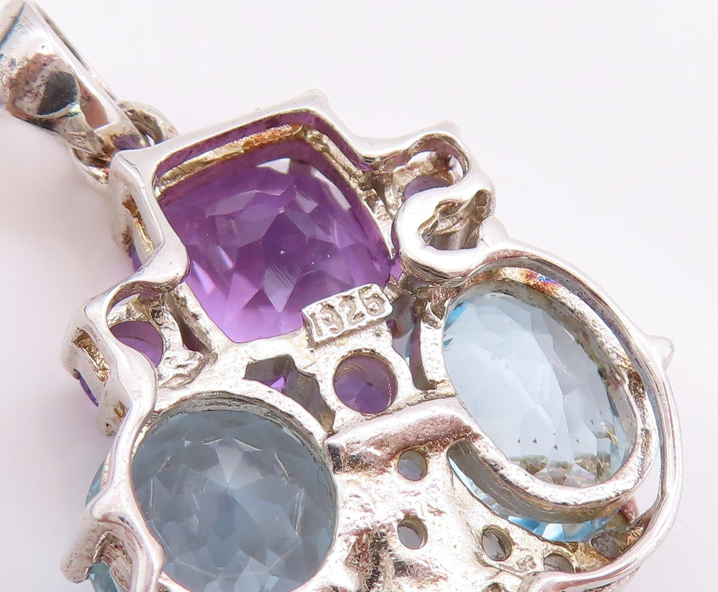 925 Sterling Silver Vintage Pendant Designer Oval & Round Cut Gemstones  PT24563
