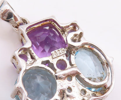 925 Sterling Silver Vintage Pendant Designer Oval & Round Cut Gemstones  PT24563