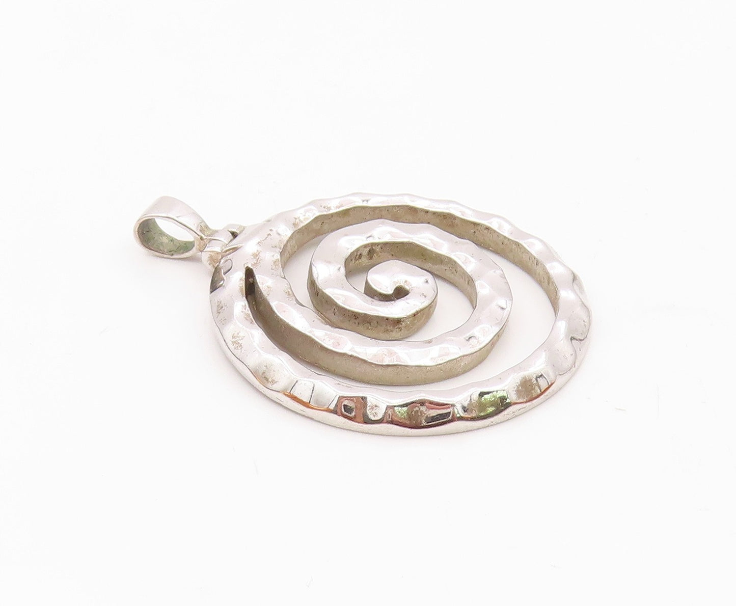 925 Sterling Silver  Vintage Carved Hammered Spiral Drop Pendant  PT21804