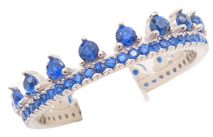 925 Sterling Silver Vintage Ring Blue Gemstone Inlay Tiara Crown  Sz 7  RG29270