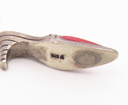 925 Sterling Silver  Vintage Enamel Detail Pointy Heeled Shoe Pendant  PT18709