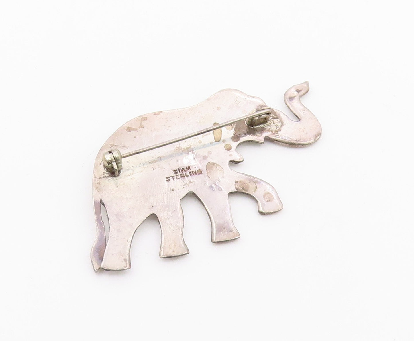 SIAM 925 Sterling Silver  Vintage Enamel Coated Elephant Brooch Pin  BP3394