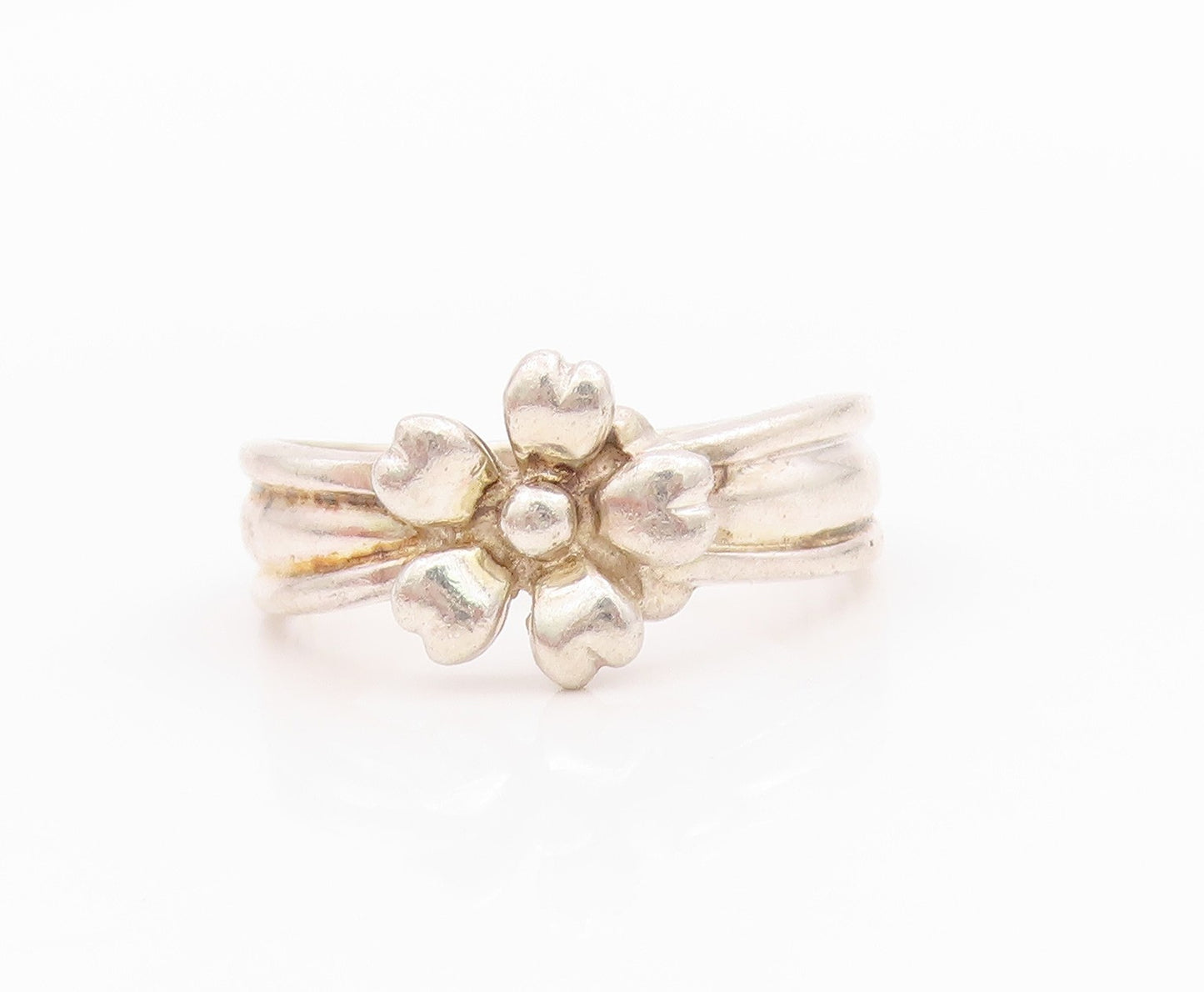 925 Sterling Silver Vintage Ring Minimalist Carved Flower  Sz 7.5  RG33256