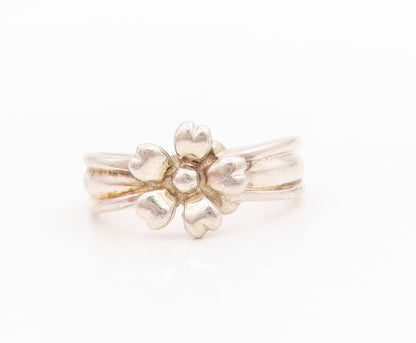 925 Sterling Silver Vintage Ring Minimalist Carved Flower  Sz 7.5  RG33256