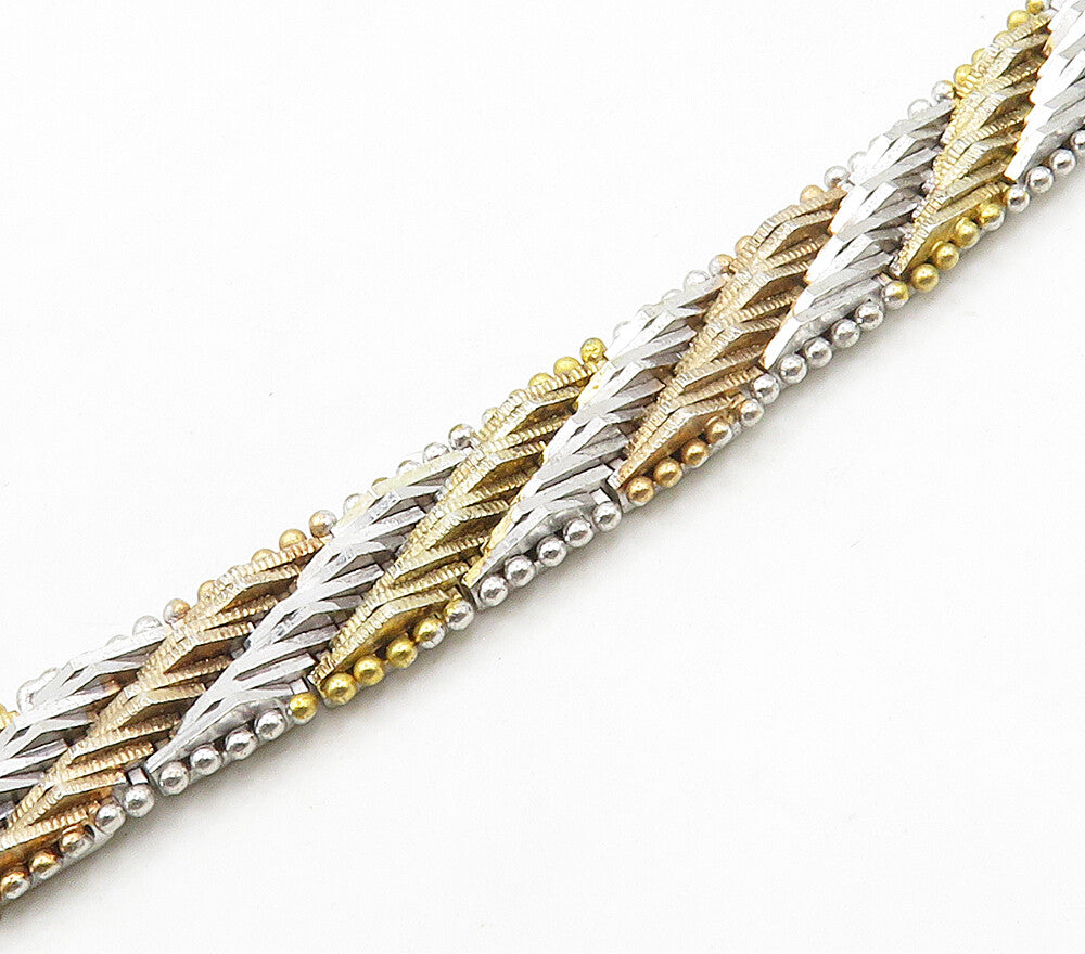 925 Sterling Silver  Vintage Shiny Two Tone Striped Chain Necklace  NE2531