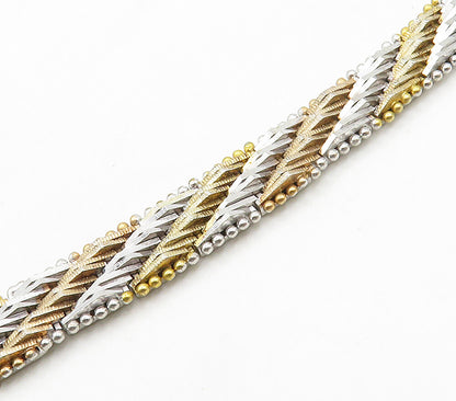 925 Sterling Silver  Vintage Shiny Two Tone Striped Chain Necklace  NE2531