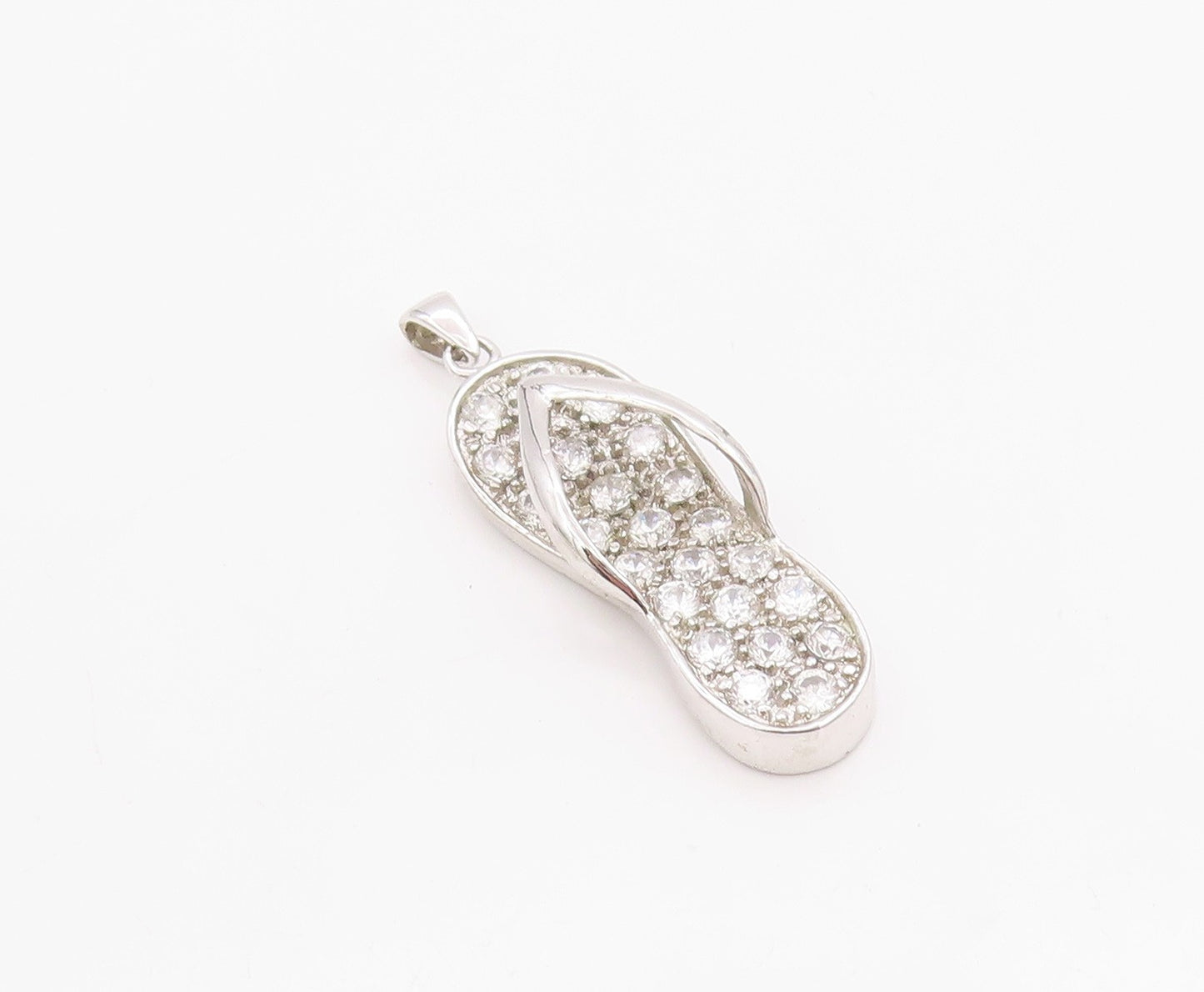 925 Sterling Silver Vintage Pendant Crystal CZ Embellished Flip Flop  PT24916