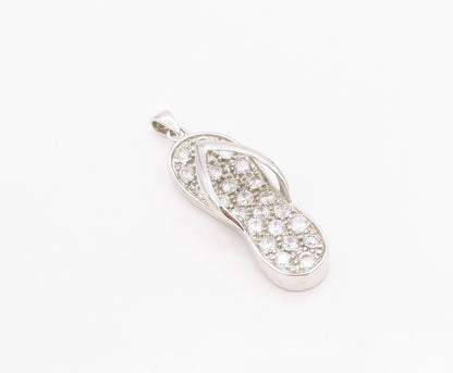 925 Sterling Silver Vintage Pendant Crystal CZ Embellished Flip Flop  PT24916