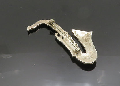 MEXICO 925 Sterling Silver  Vintage Two Tone Saxophone Brooch Pin  BP7855