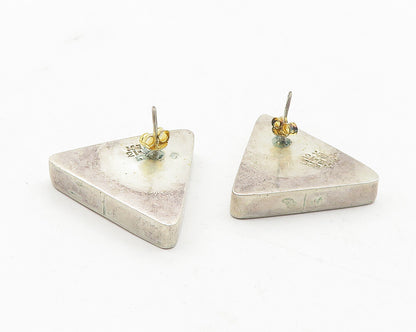 MEXICO 925 Sterling Silver  Vintage Tiger's Eye & Jasper Drop Earrings  EG6044