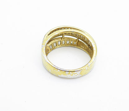 925 Sterling Silver  Vintage Topaz Gold Plated Round Band Ring Sz 10  RG7514