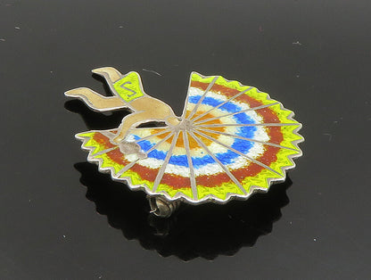 MEXICO 925 Silver  Vintage Enamel Dancing Aztec Warrior Brooch Pin  BP9409
