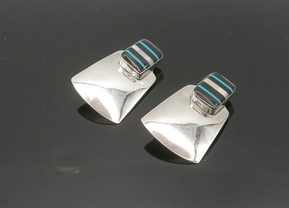 LEONARD NEZ NAVAJO 925 Silver  Vintage Black Onyx Non Pierce Earrings  EG9978
