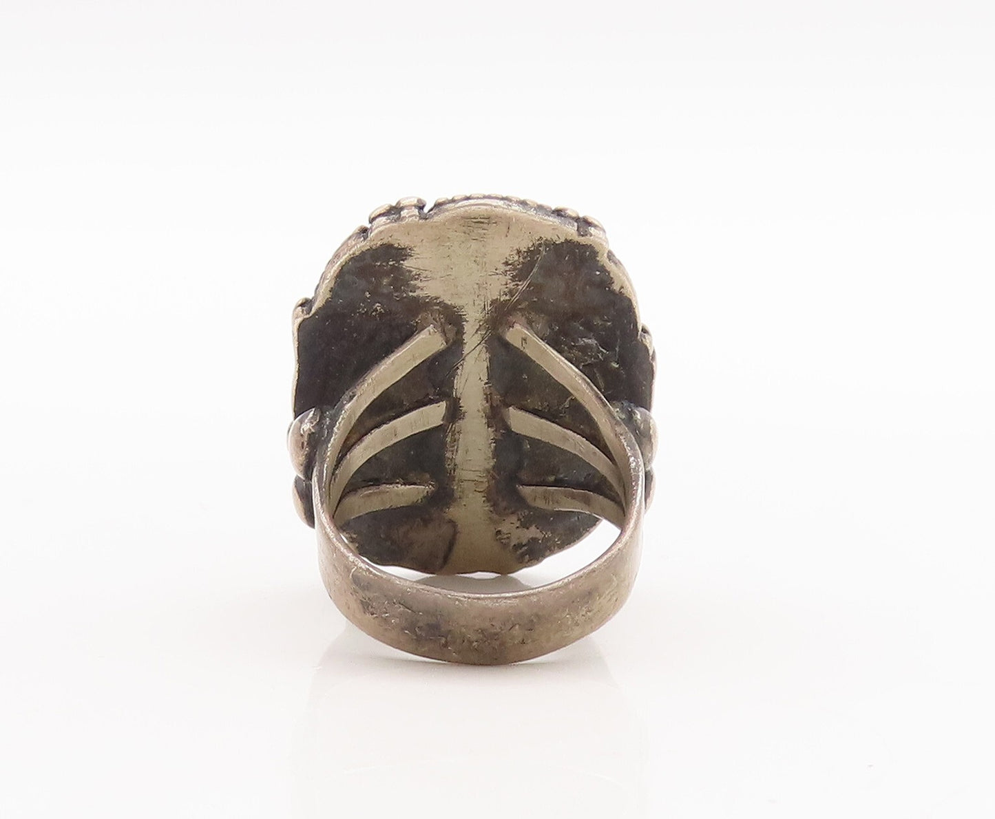 925 Sterling Silver Vintage Ring NAVAJO Floral Carved Border Gem  Sz 6  RG28738
