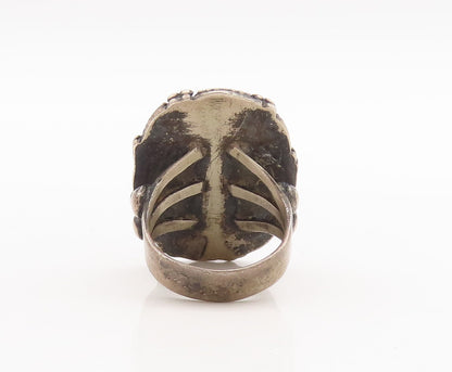 925 Sterling Silver Vintage Ring NAVAJO Floral Carved Border Gem  Sz 6  RG28738