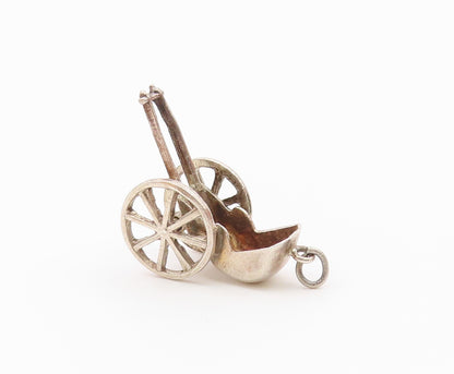 925 Sterling Silver  Vintage Petite Wheelbarrow Shiny Pendant  PT17611