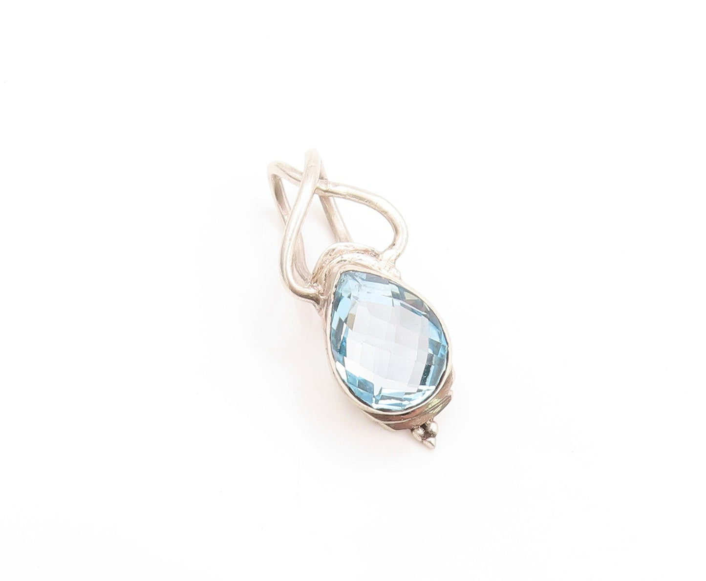 925 Sterling Silver Vintage Pendant Modernist Drop Cut Blue Topaz  PT23959