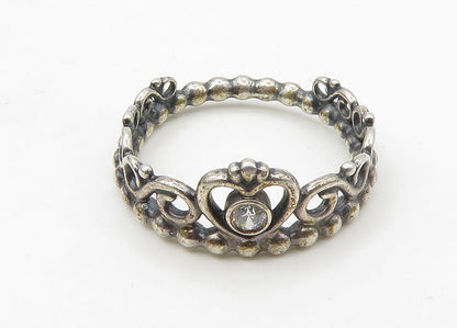 PANDORA 925 Sterling Silver  Vintage Topaz Royal Crown Band Ring Sz 7  RG21554